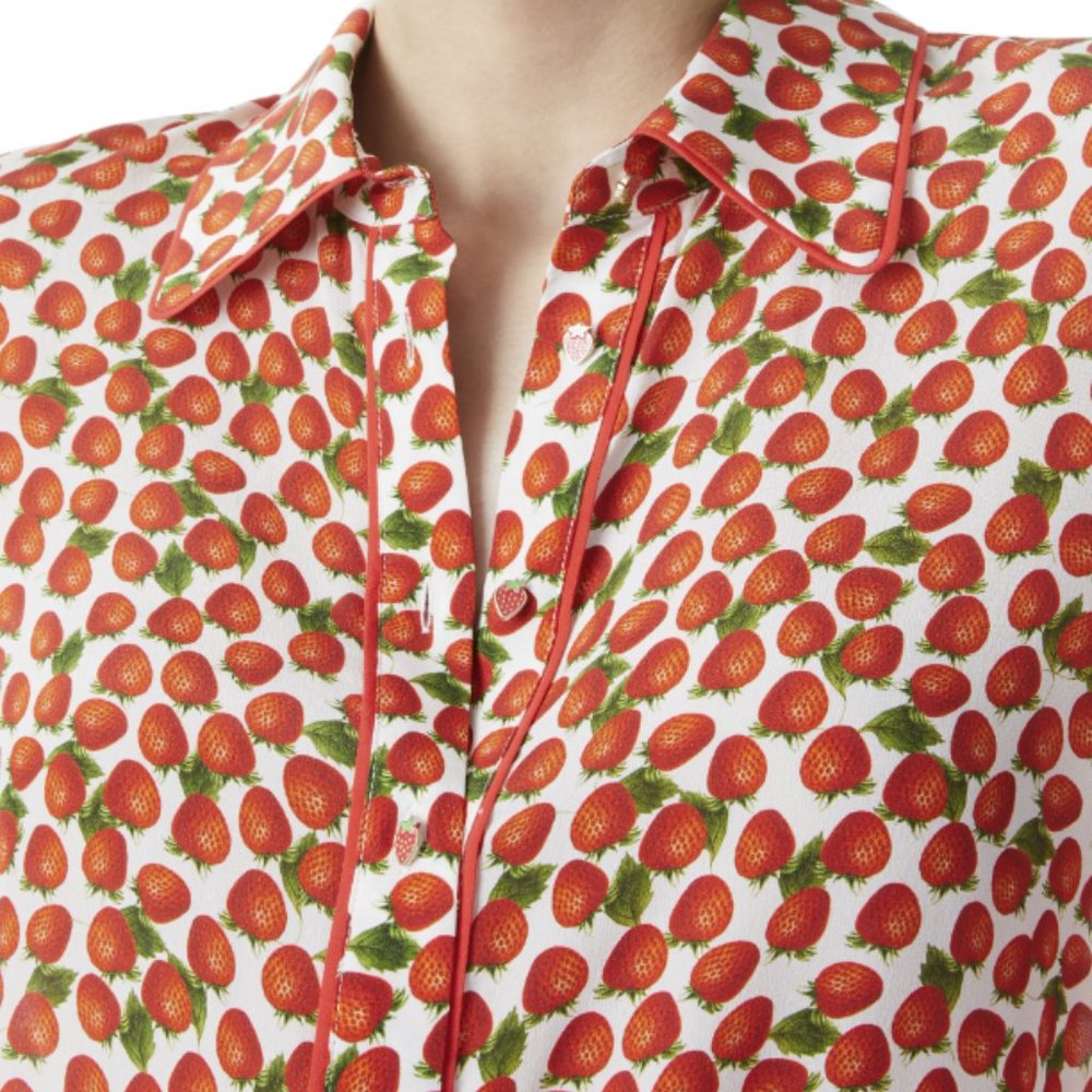 Alice + Olivia | Willa Placket Top (Strawberry Jam Soft White)